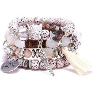 Womens Bohemian Bracelets Set, Multilayer Stretch Beaded Bracelets